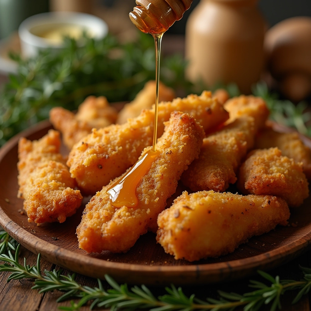 Bowl of honey butter with a spoon, ready to drizzle over fried chicken