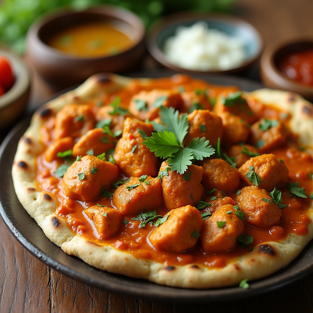 Fresh butter naan cooking on a skillet, puffing up as it browns