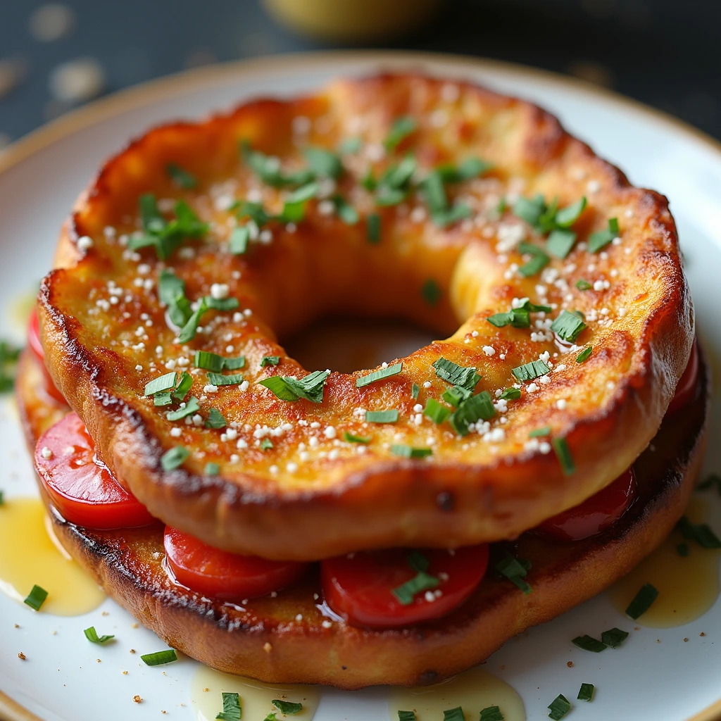 French Toast Bagel with syrup and berries