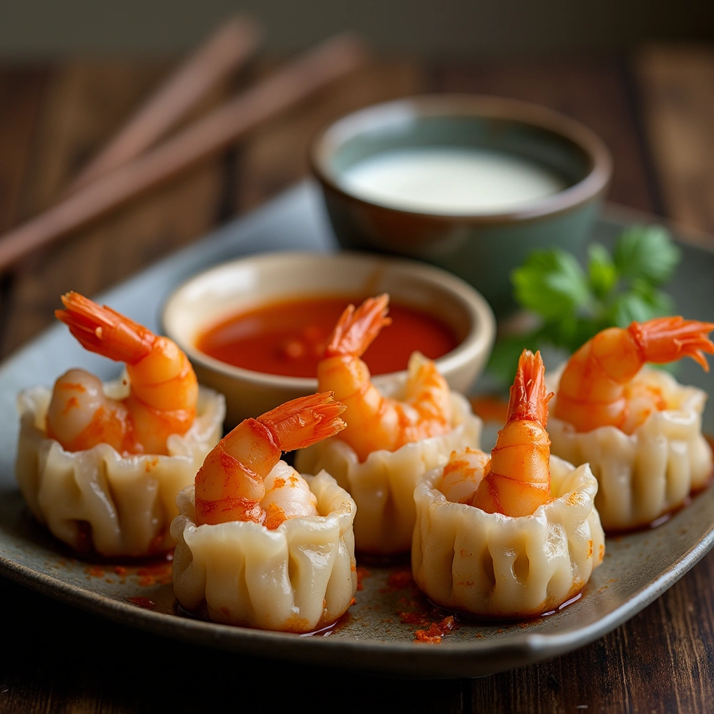 Close-up of homemade shrimp shumai dumplings 