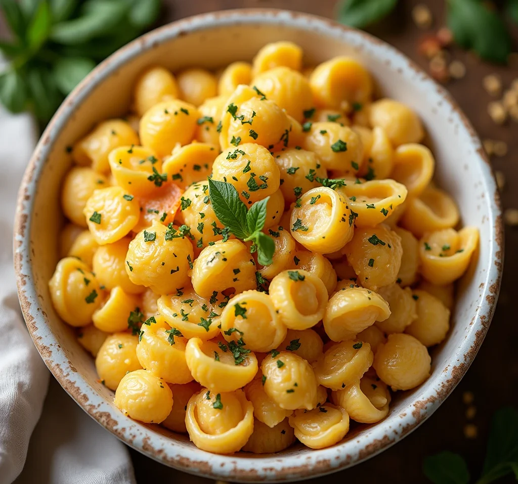A creamy and comforting bowl of shells and cheese macaroni, featuring perfectly cooked pasta shells smothered in a rich, velvety cheese sauce.