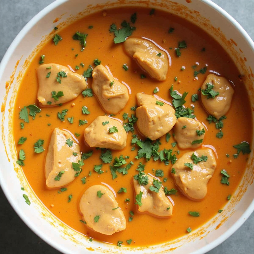Delicious butter chicken served with creamy tomato sauce and tender chicken pieces