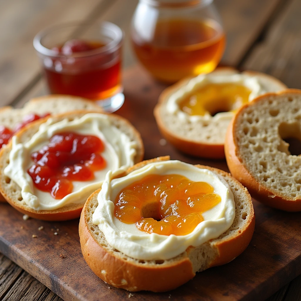 Delicious sweet bagel with  cream cheese,