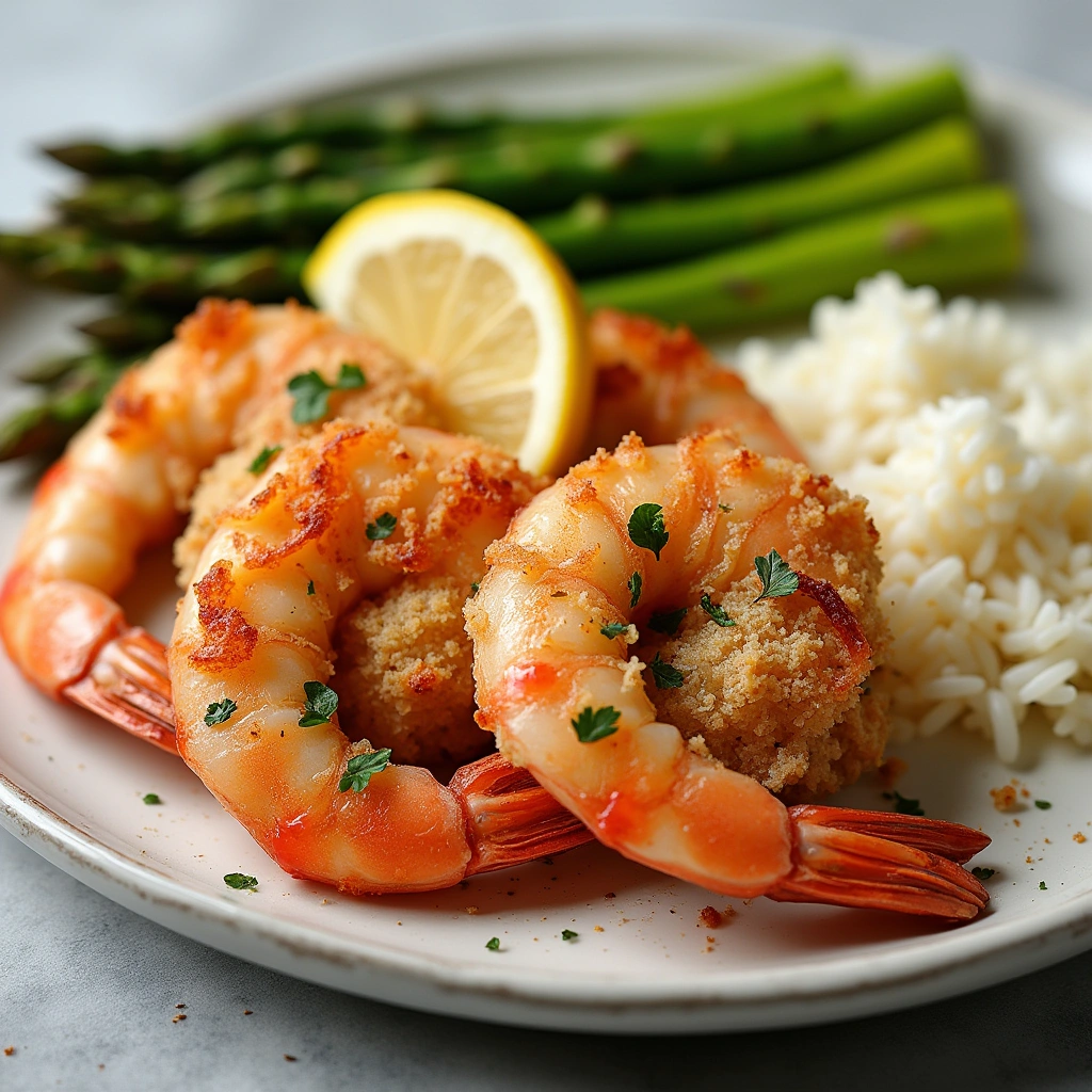 Baked stuffed shrimp topped with herbs
