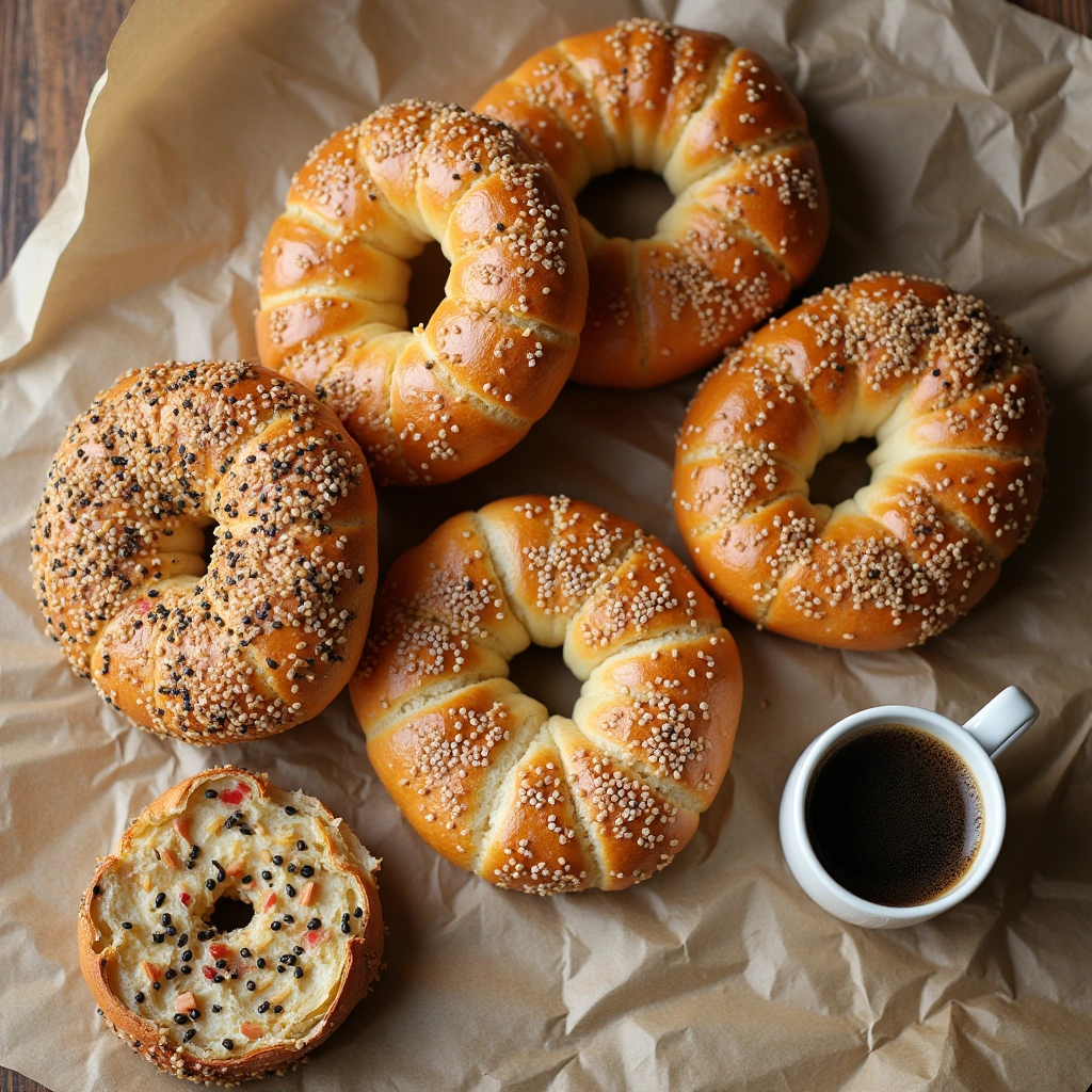 Freshly baked hot bagels 